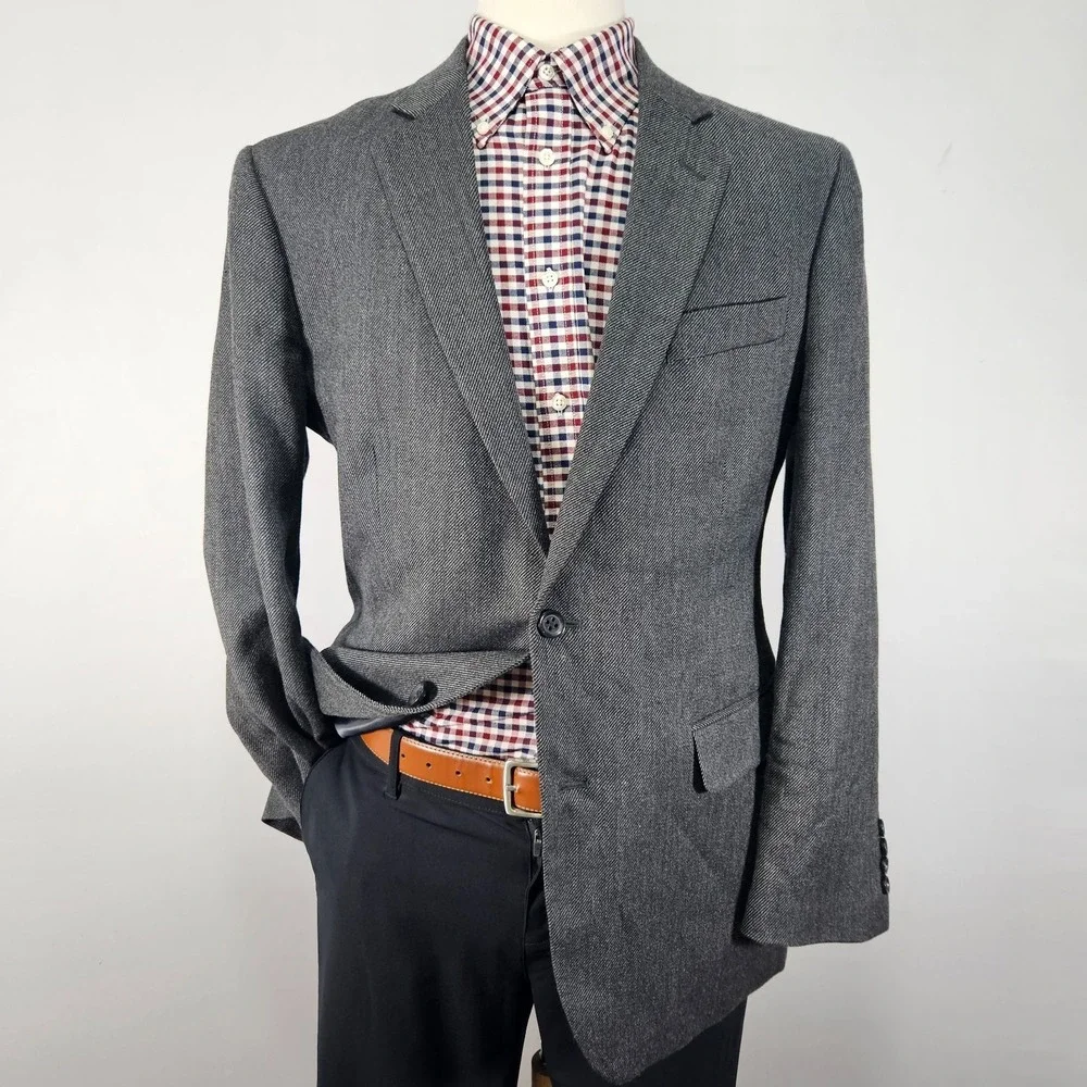 Stafford Men's Tweed Sport Coat Blazer‎ Two Button Gray Merino Wool 42R Classic